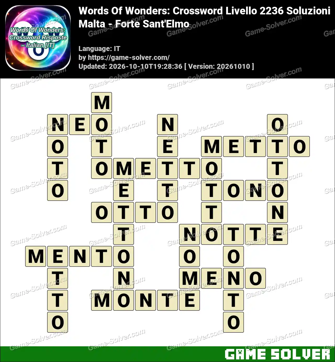 Words Of Wonders: Crossword Livello 2236 Soluzioni – Malta – Forte Sant’Elmo